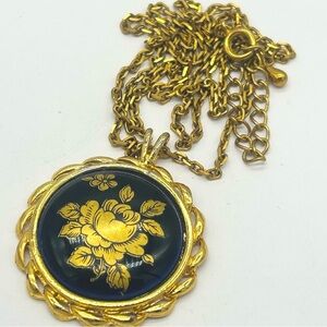 Limoges Vintage Porcelain Navy Pendant Necklace
